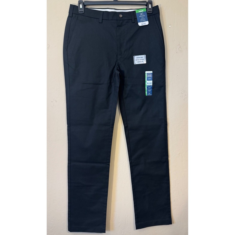 George Pants Men 32x34 Black Chino Straight Wrinkle Resistant Work NEW